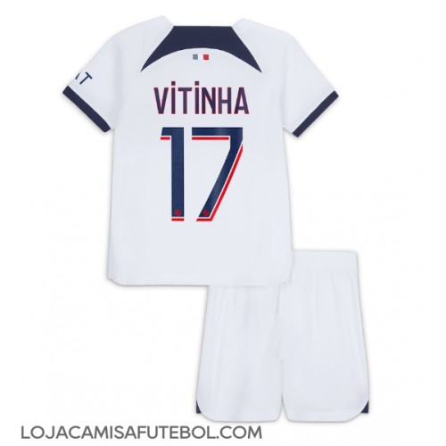 Camisa de Futebol Paris Saint-Germain Vitinha Ferreira #17 Equipamento Secundário Infantil 2023-24 Manga Curta (+ Calças curtas)